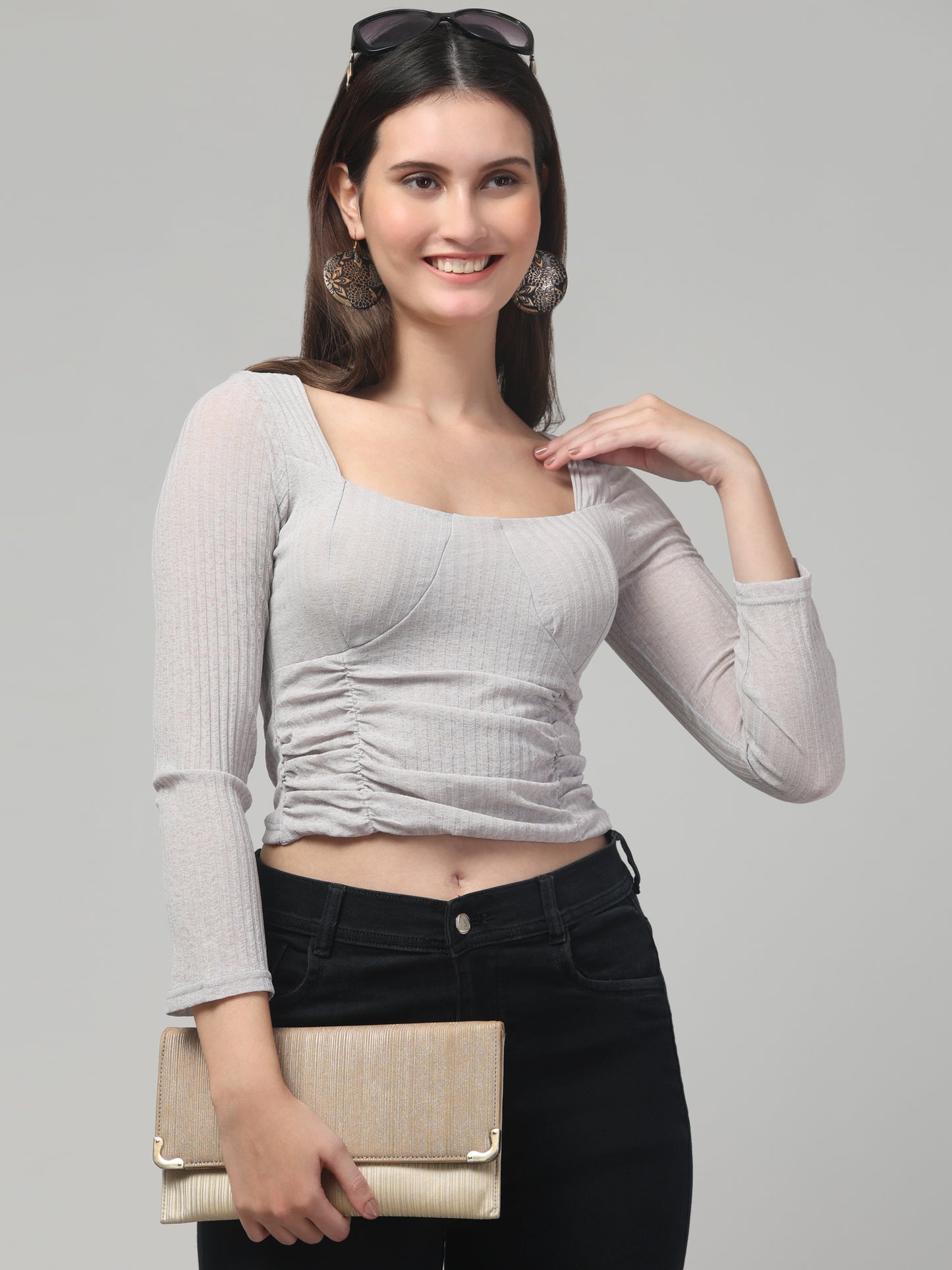 Grey Full Sleeve Top For Womens