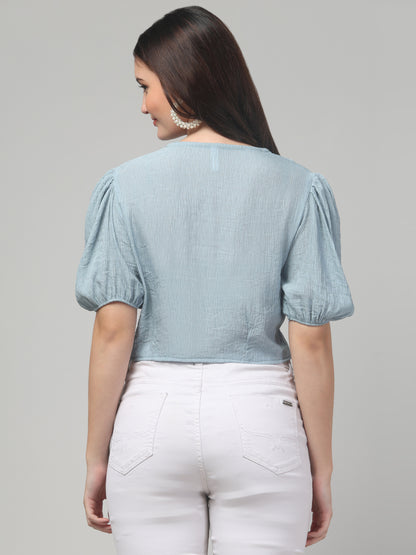 Sky Blue Half Sleeve Crop Top For Womens