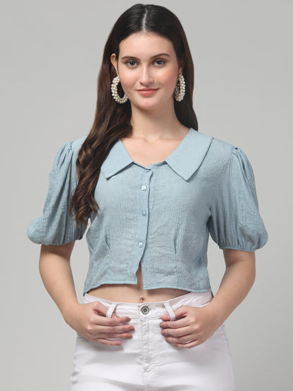 Sky Blue Half Sleeve Crop Top For Womens
