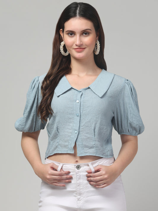 Sky Blue Half Sleeve Crop Top For Womens