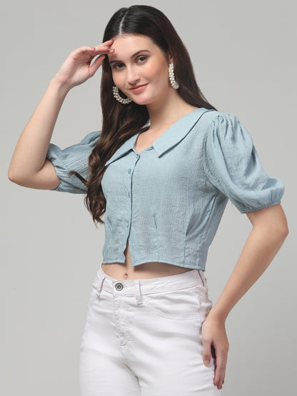 Sky Blue Half Sleeve Crop Top For Womens