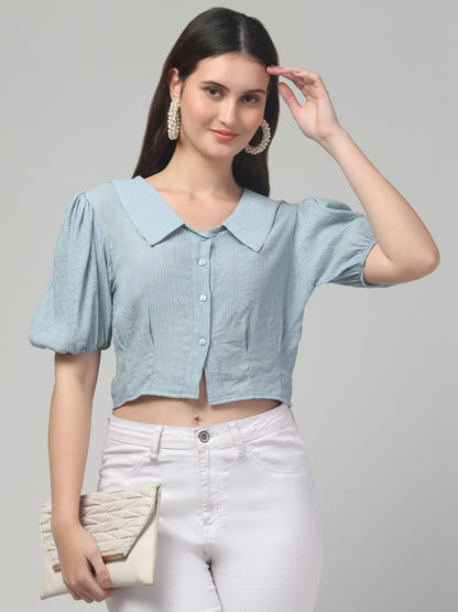 Sky Blue Half Sleeve Crop Top For Womens