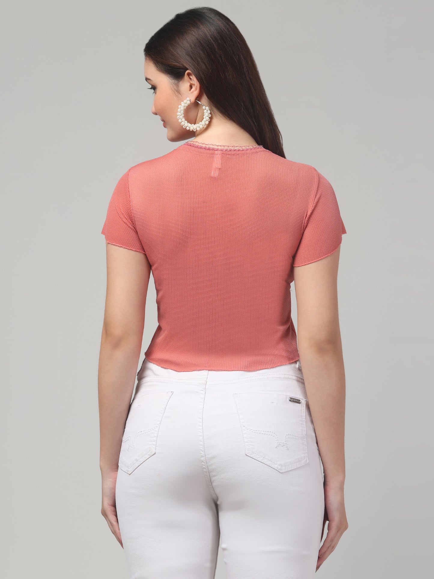 Pink Lace Crop Top For Womens