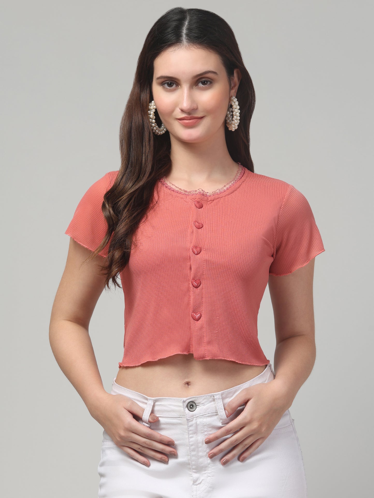 Pink Lace Crop Top For Womens