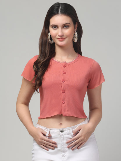 Pink Lace Crop Top For Womens