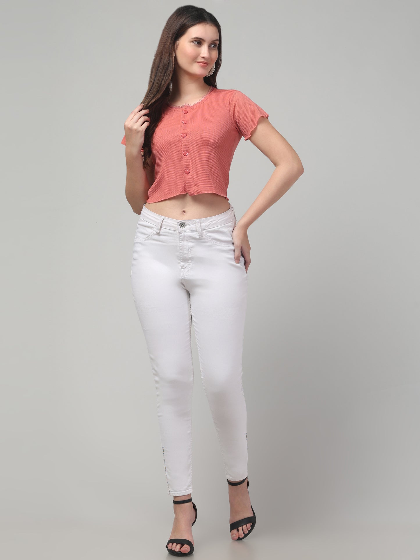 Pink Lace Crop Top For Womens