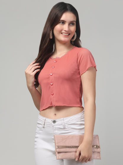 Pink Lace Crop Top For Womens
