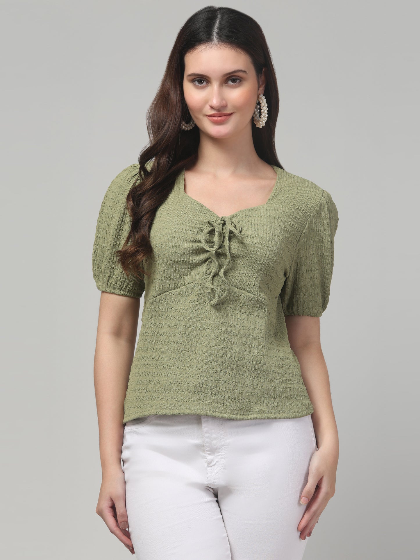 Olive Sweetheart Neck Top For Womens