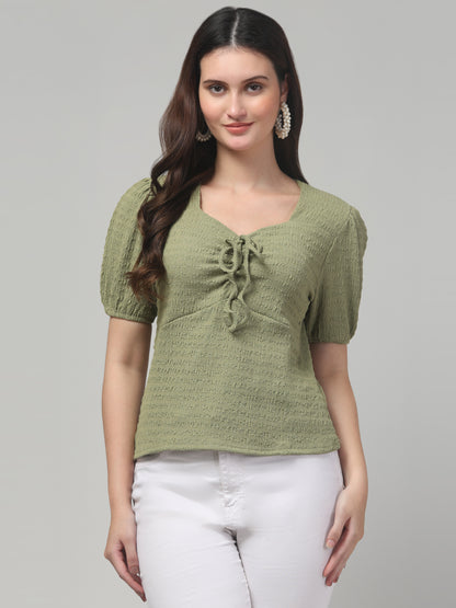 Olive Sweetheart Neck Top For Womens