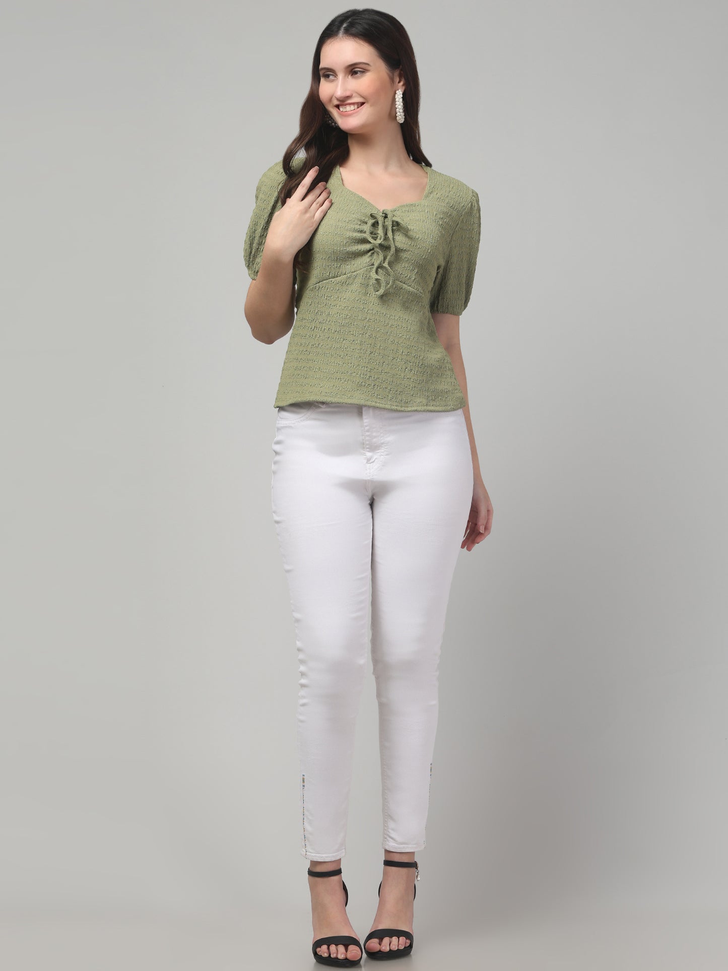 Olive Sweetheart Neck Top For Womens