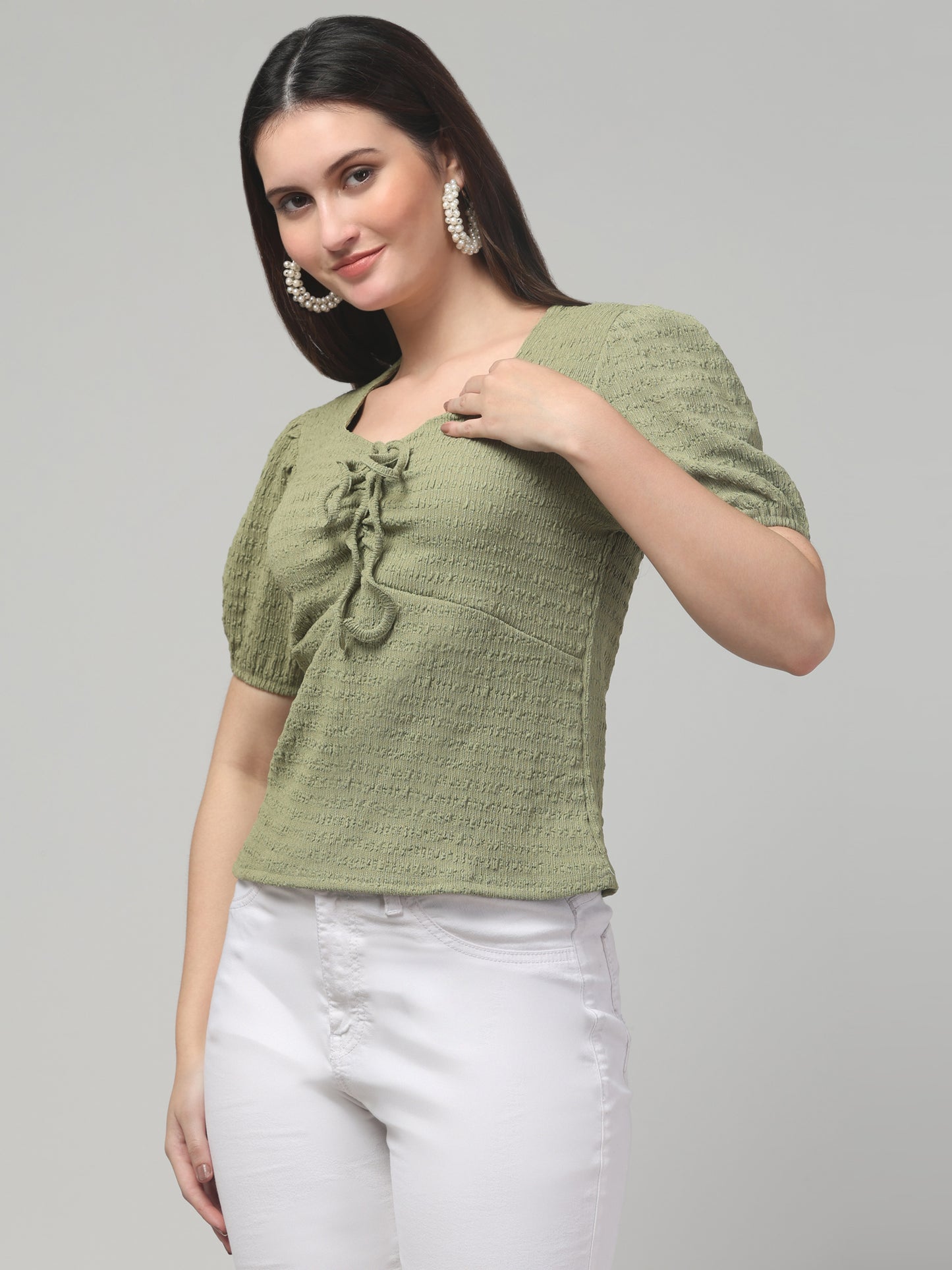 Olive Sweetheart Neck Top For Womens