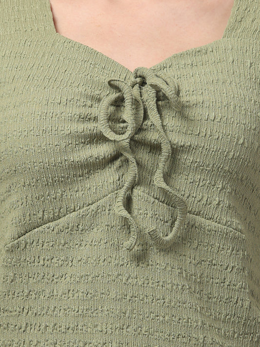 Olive Sweetheart Neck Top For Womens