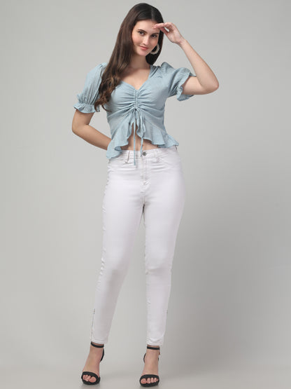 Sky Blue Party Top For Womens