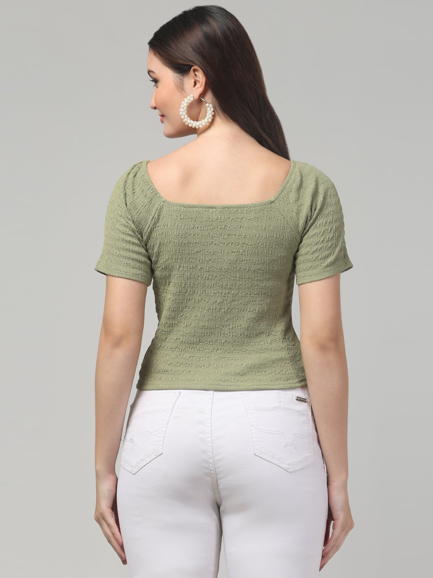 Olive Textured Top For Womens