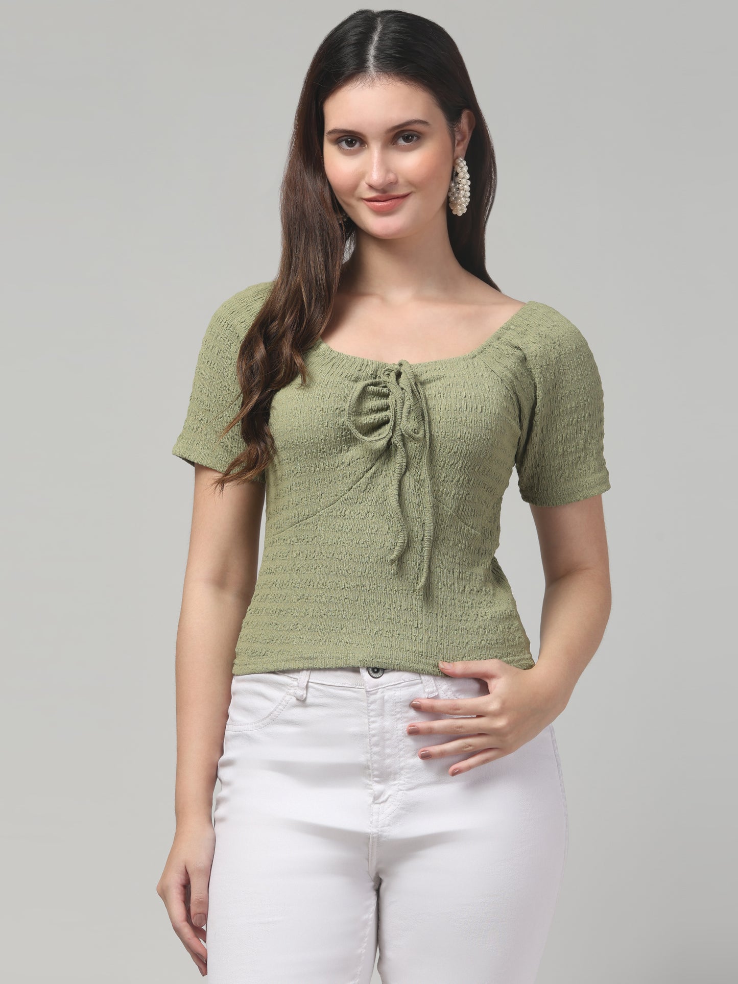 Olive Textured Top For Womens