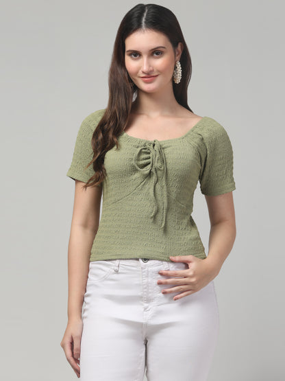 Olive Textured Top For Womens