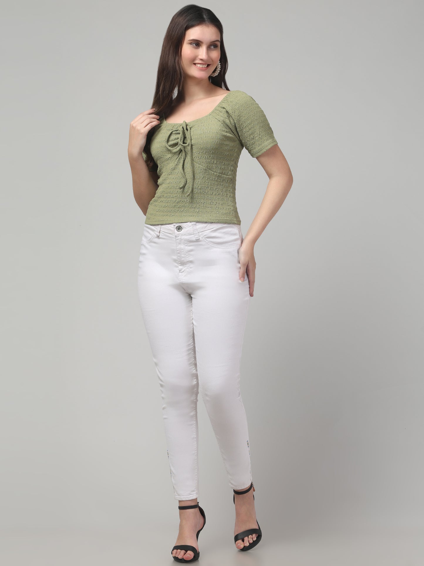Olive Textured Top For Womens