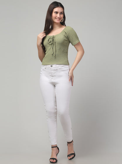 Olive Textured Top For Womens