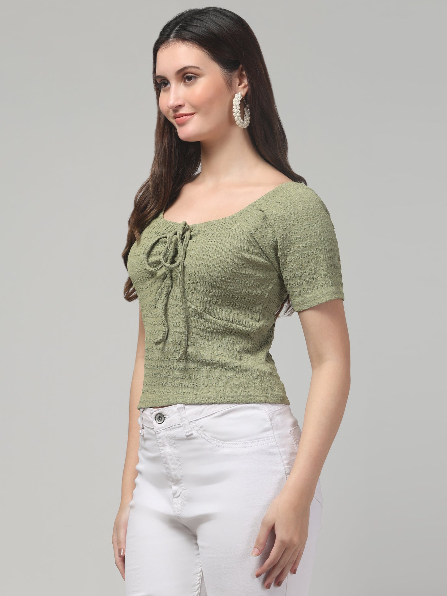 Olive Textured Top For Womens