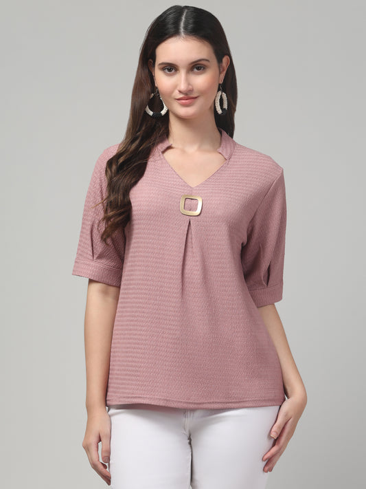 Pink Half Sleeve Textured Top For Womens