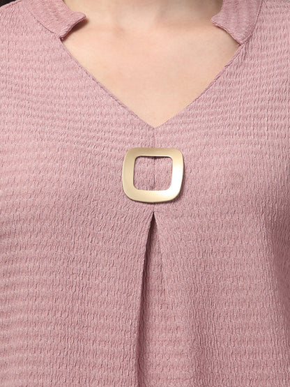 Pink Half Sleeve Textured Top For Womens