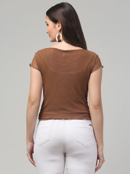 Brown Cowl Top For Womens