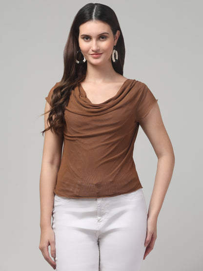 Brown Cowl Top For Womens