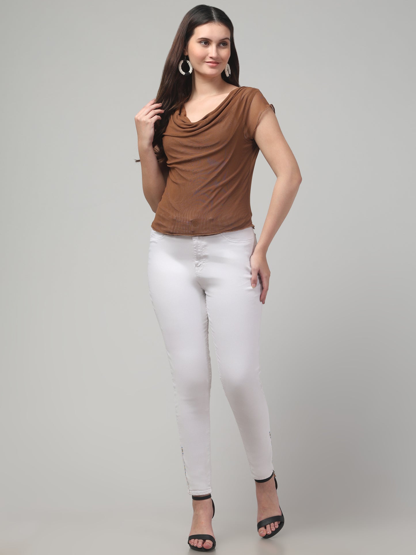 Brown Cowl Top For Womens