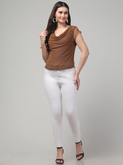 Brown Cowl Top For Womens