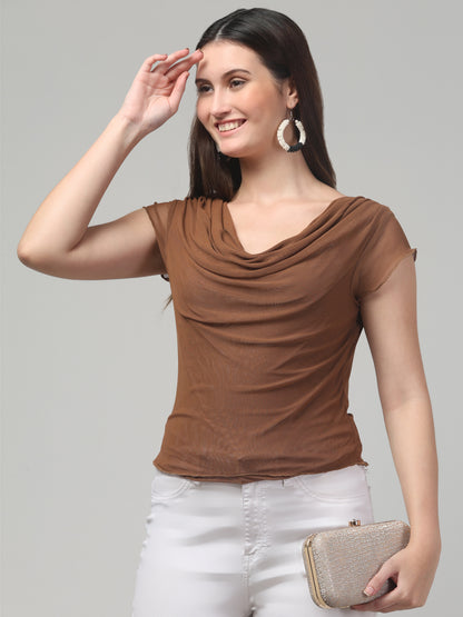 Brown Cowl Top For Womens
