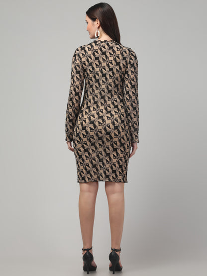 Black Midi Bodycon Dress With Full Sleeve For Womens