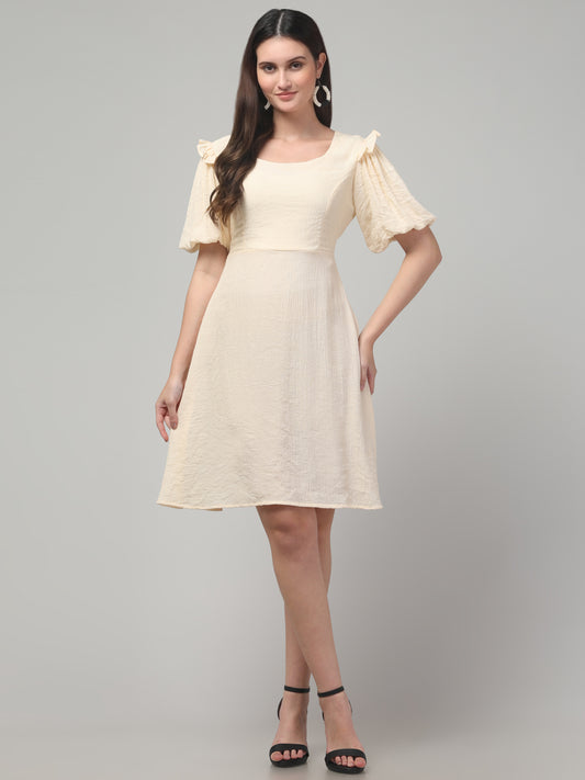 Off White Casual Fit and Flare Midi Dress