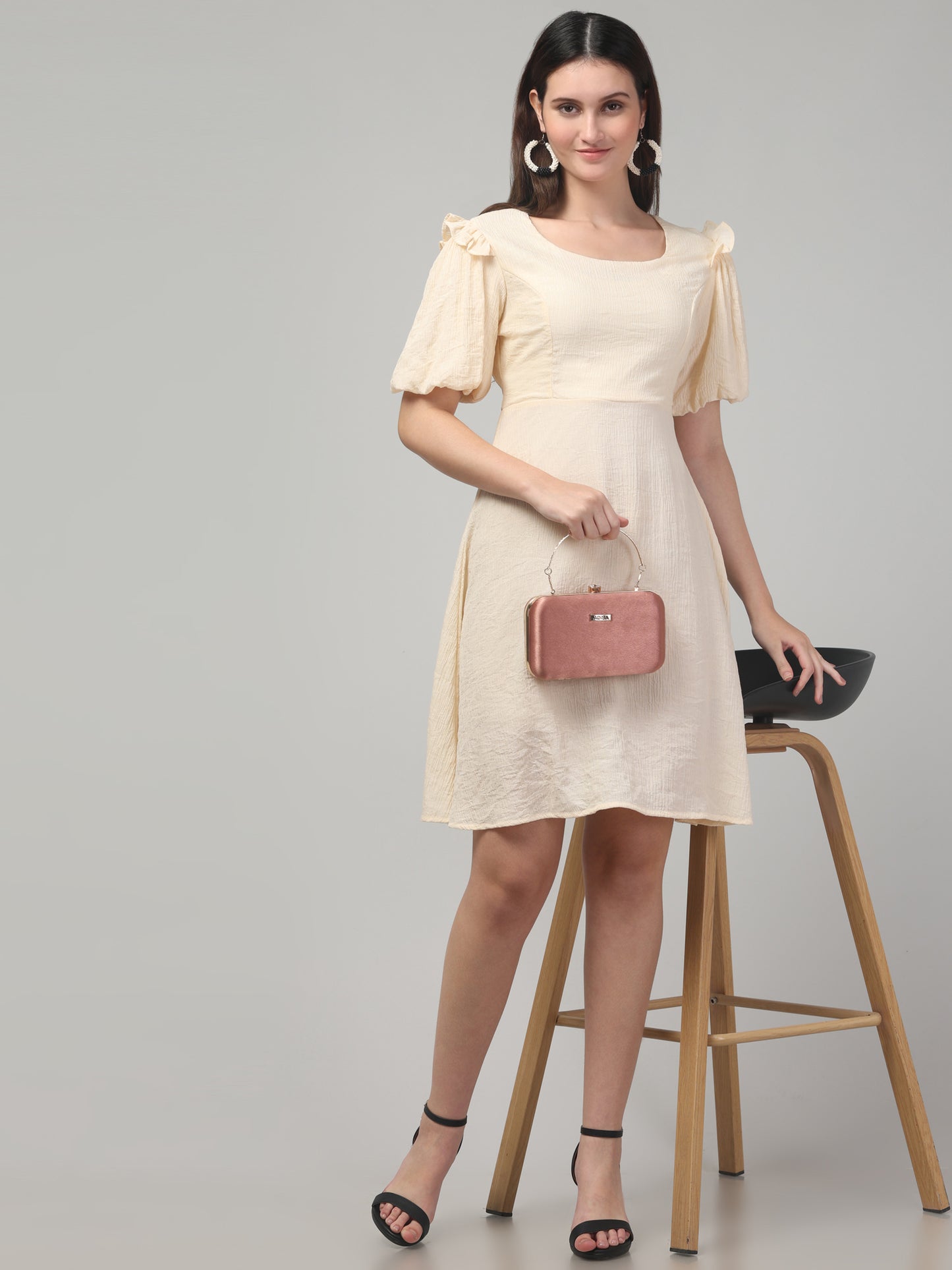 Off White Casual Fit and Flare Midi Dress