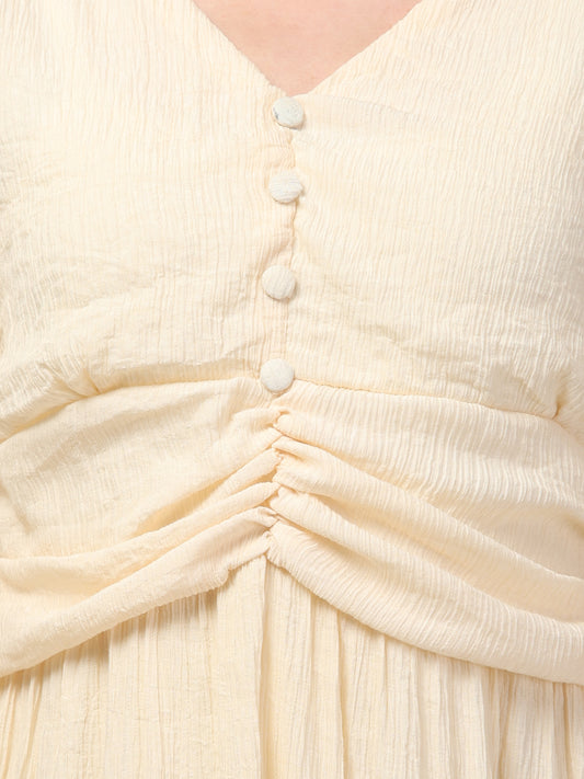 Off White Full Sleeve Midi Flare Dress