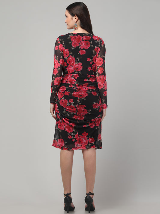 Red Floral Long Dress For Womens