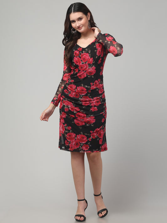 Red Floral Long Dress For Womens