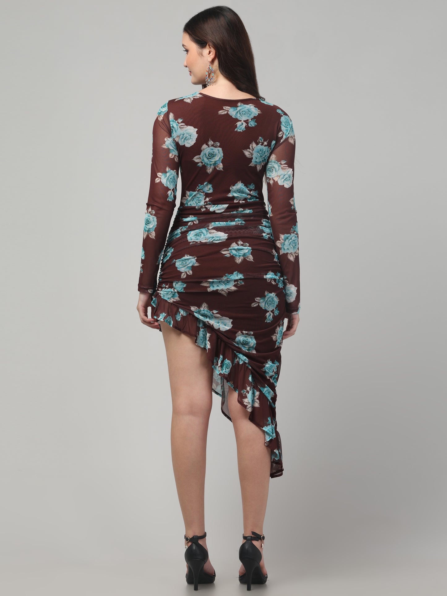 Brown Floral Party Dress For Womens