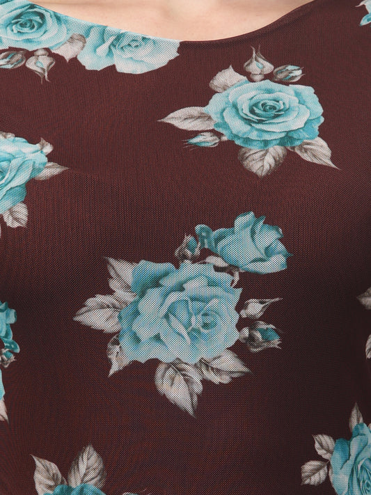 Brown Floral Party Dress For Womens