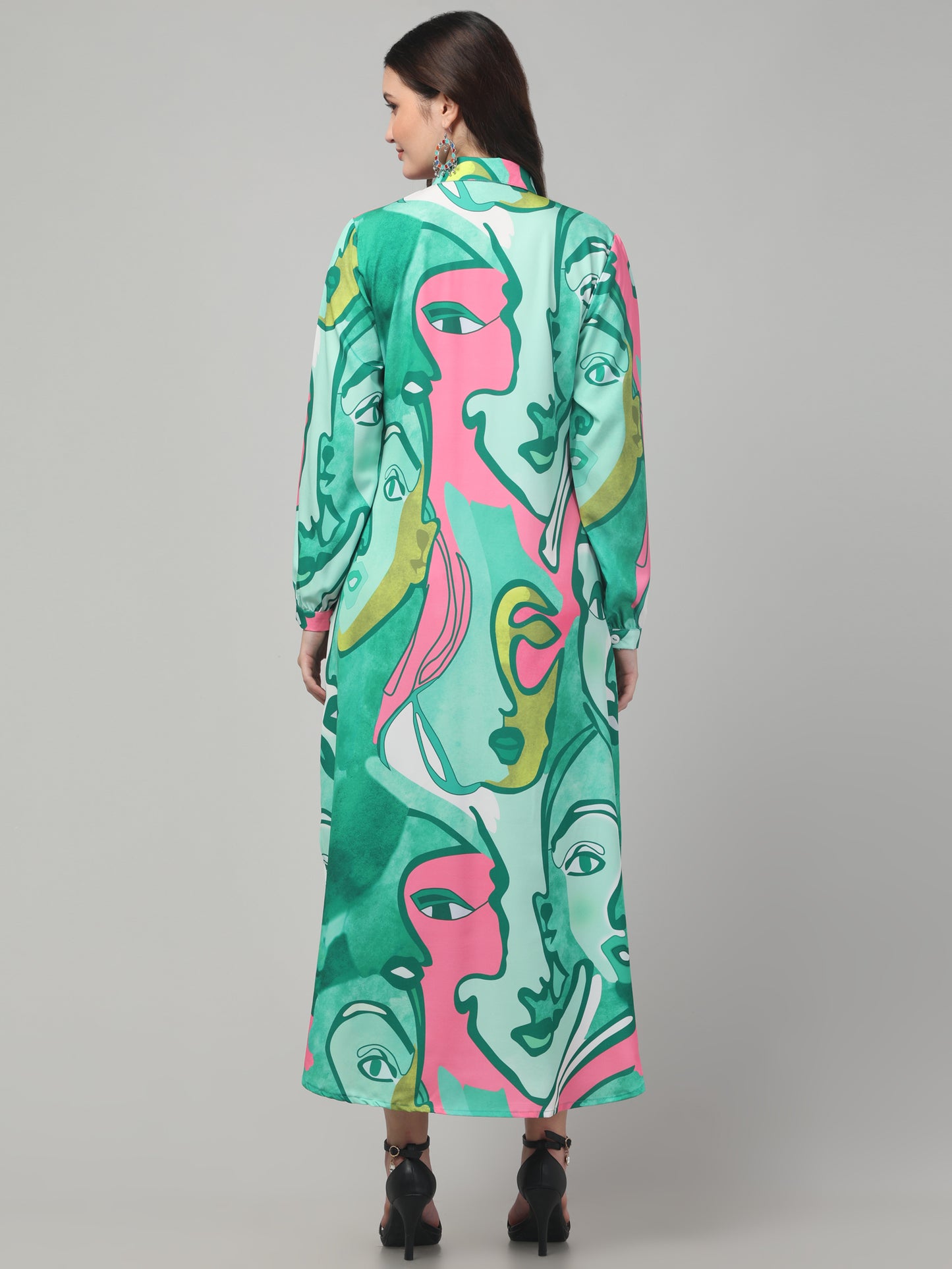 Multicolor Western Shirt Style Dress For Womens