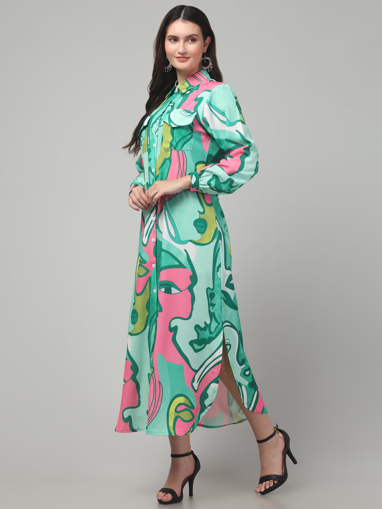 Multicolor Western Shirt Style Dress For Womens