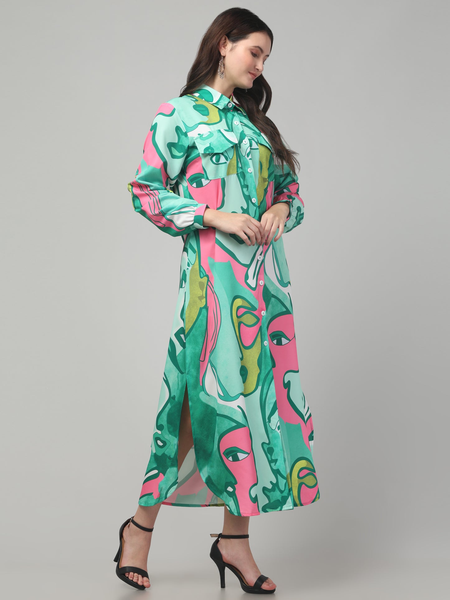 Multicolor Western Shirt Style Dress For Womens