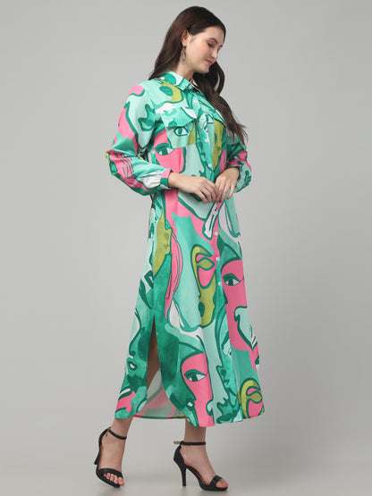 Multicolor Western Shirt Style Dress For Womens