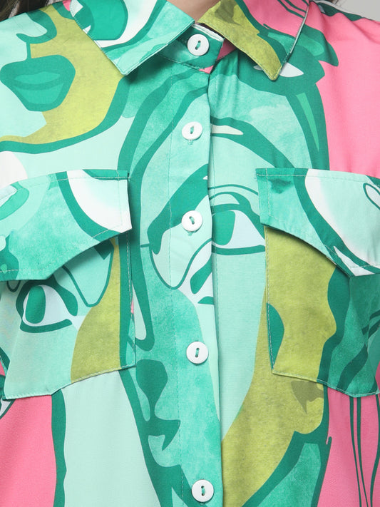 Multicolor Western Shirt Style Dress For Womens