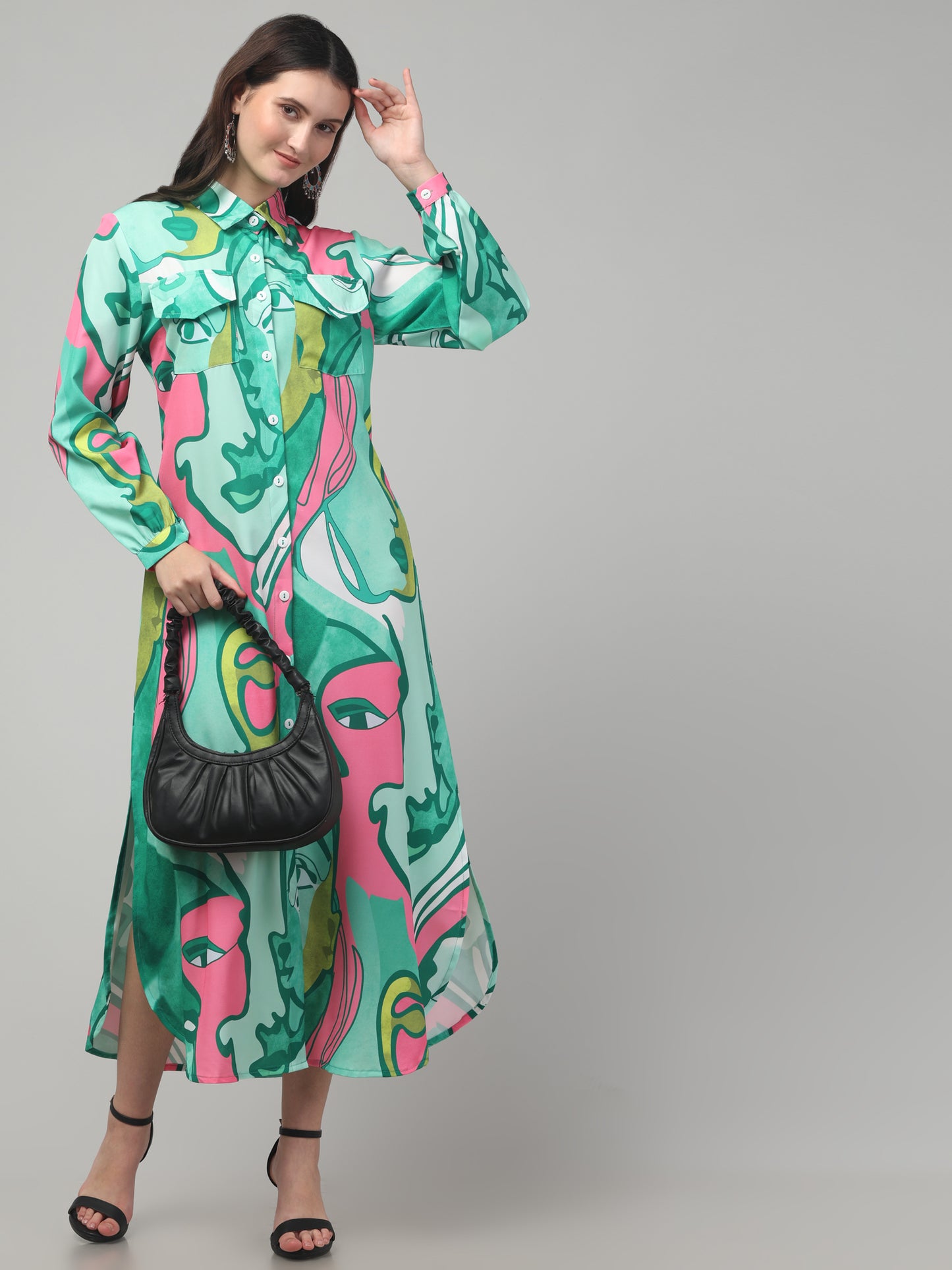 Multicolor Western Shirt Style Dress For Womens