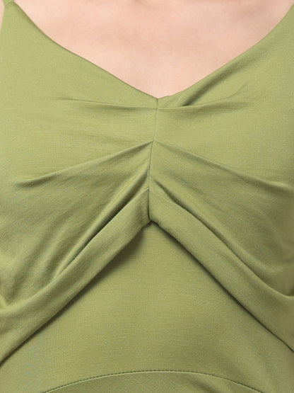 Green Sleeveless Slit Midi Dress For Womens