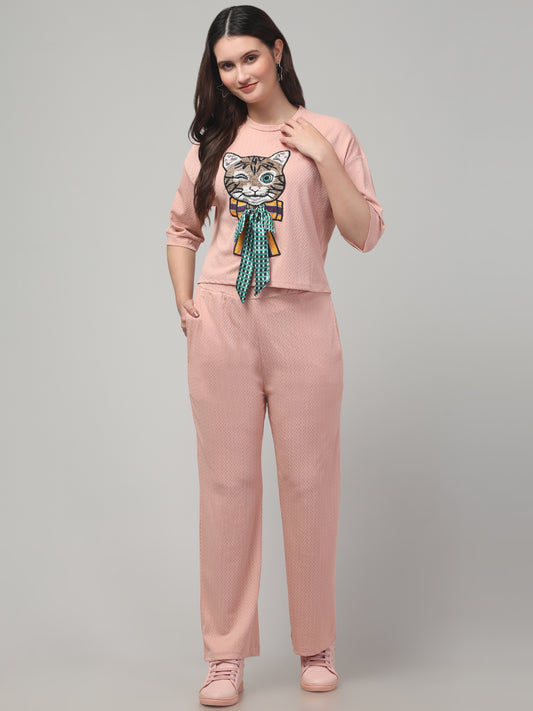 Rose Gold Cat Patch Co ord Set Women
