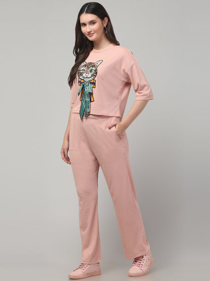 Rose Gold Cat Patch Co ord Set Women