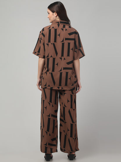Brown Printed Co ord Set For Women