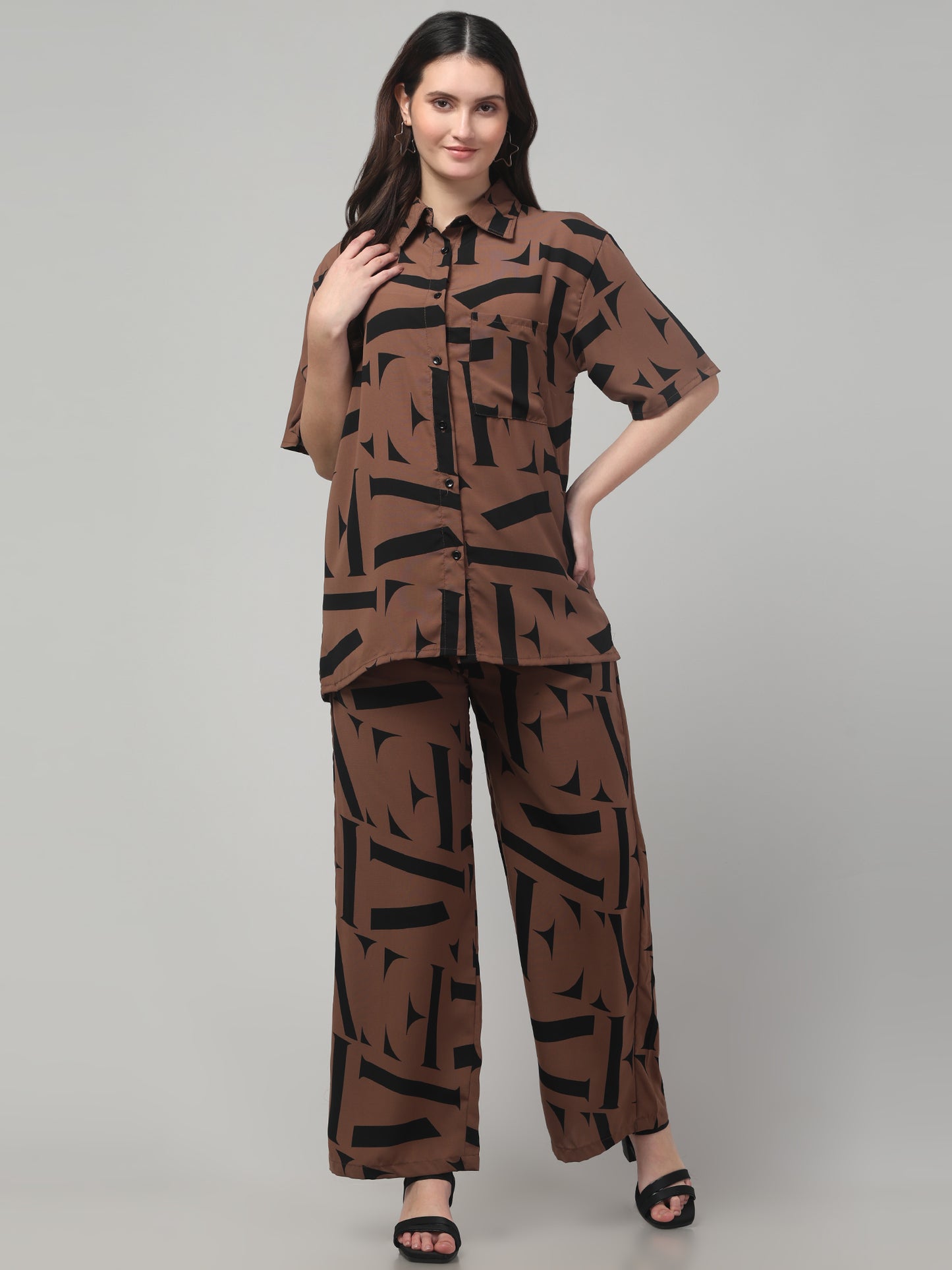 Brown Printed Co ord Set For Women