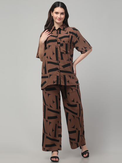 Brown Printed Co ord Set For Women